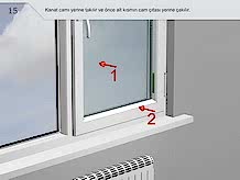 Kanat camı yerine takılır ve önce alt kısmın cam çıtası yerine çakılır.