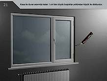 Kasa ile duvar arasında kalan 1 cm'den büyük boşluklar poliüretan köpük ile doldurulur.